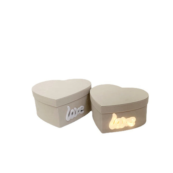 Velvet Heart Box with LED LOVE (set of 2)