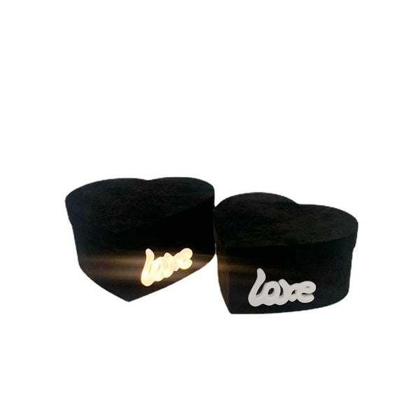 Velvet Heart Box with LED LOVE (set of 2)