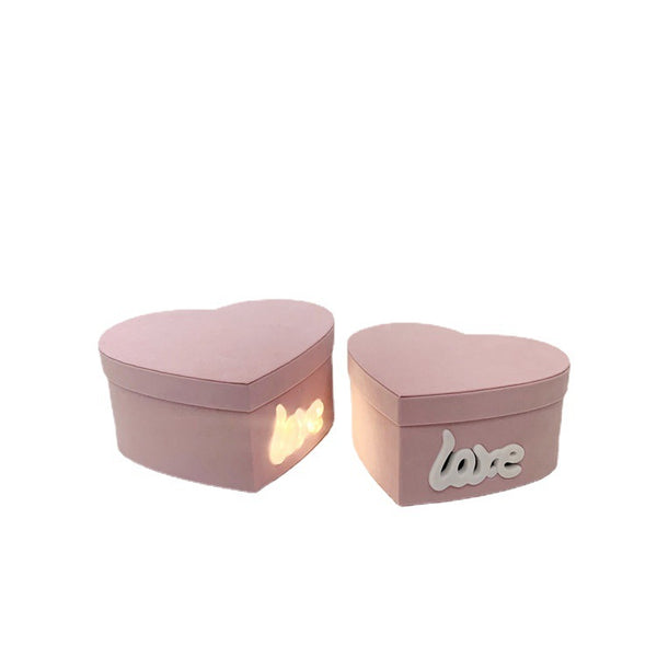 Velvet Heart Box with LED LOVE (set of 2)