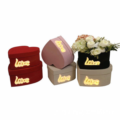 Velvet Heart Box with LED LOVE (set of 2)