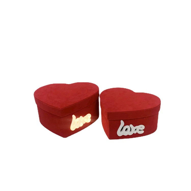 Velvet Heart Box with LED LOVE (set of 2)