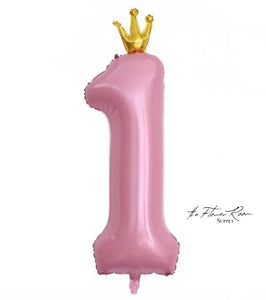 PINK 40 inch Number Balloon with Crown