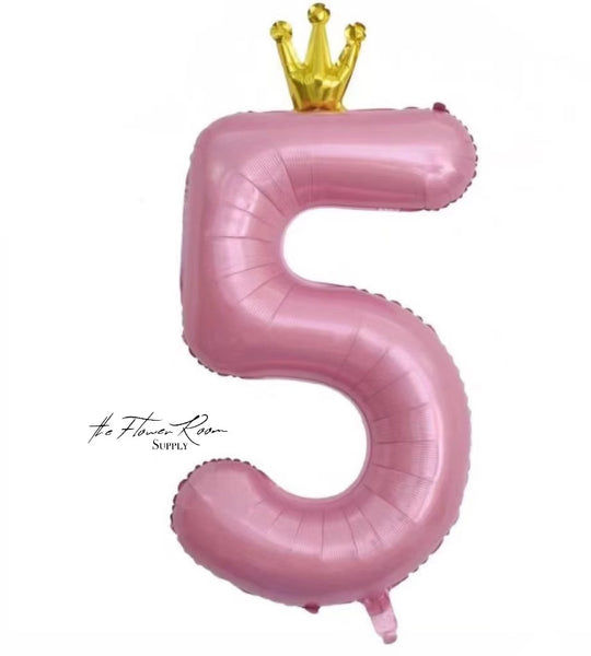 PINK 40 inch Number Balloon with Crown