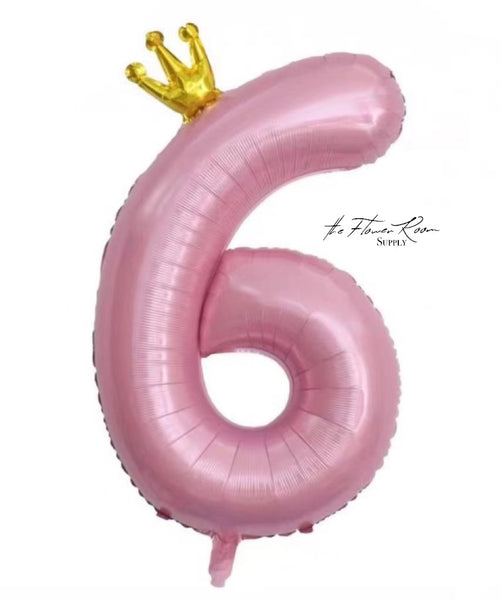 PINK 40 inch Number Balloon with Crown