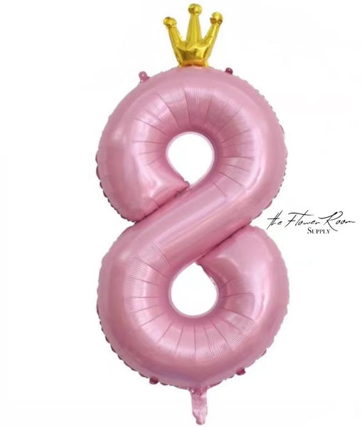 PINK 40 inch Number Balloon with Crown