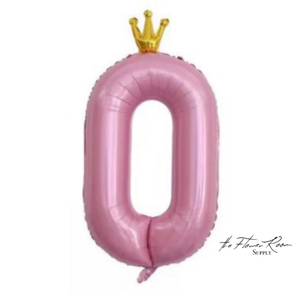 PINK 40 inch Number Balloon with Crown