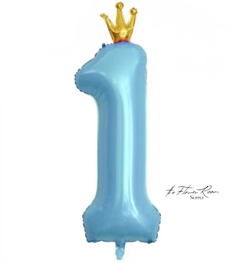 BLUE 40 inch Number Balloon with Crown