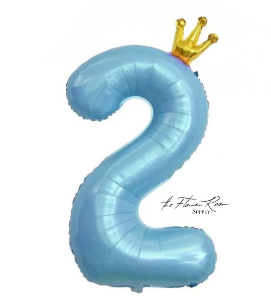 BLUE 40 inch Number Balloon with Crown