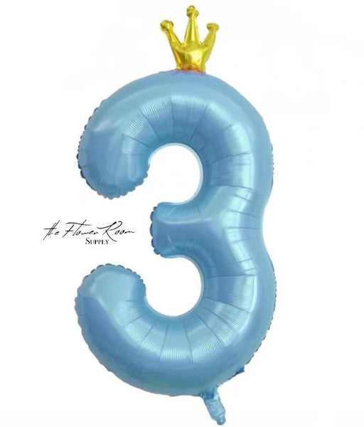 BLUE 40 inch Number Balloon with Crown