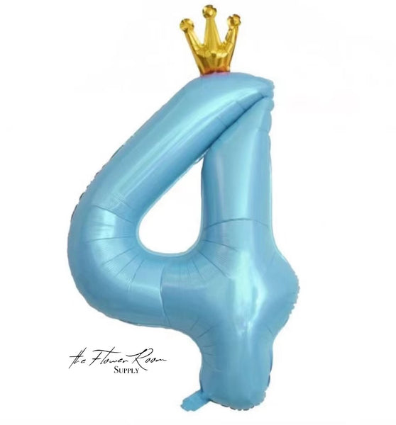 BLUE 40 inch Number Balloon with Crown