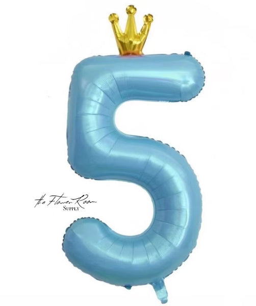 BLUE 40 inch Number Balloon with Crown