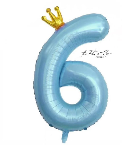 BLUE 40 inch Number Balloon with Crown