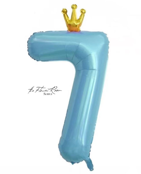 BLUE 40 inch Number Balloon with Crown