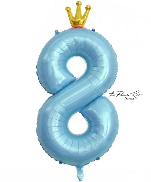 BLUE 40 inch Number Balloon with Crown