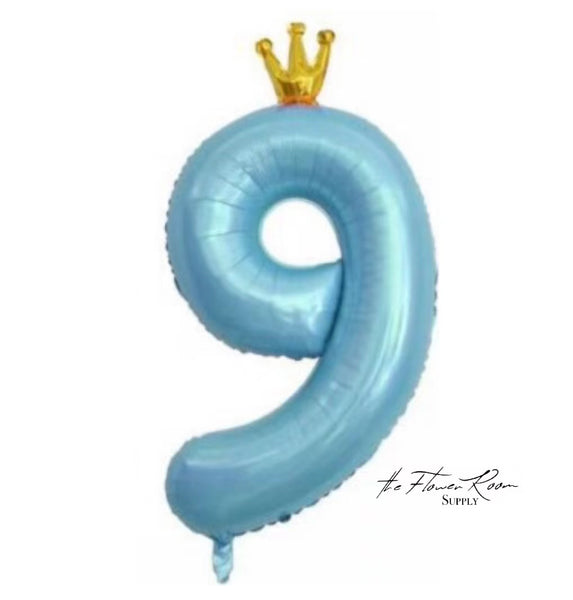 BLUE 40 inch Number Balloon with Crown