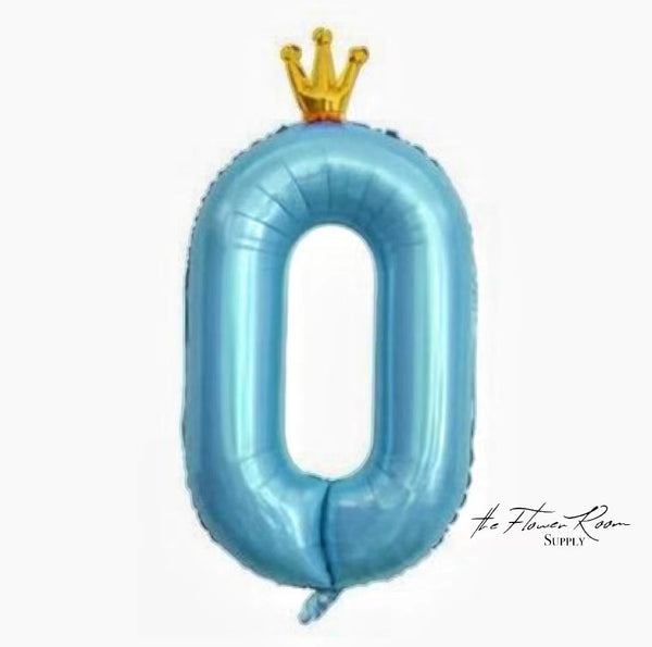 BLUE 40 inch Number Balloon with Crown