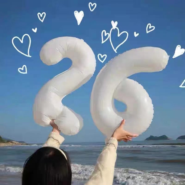 WHITE 32 inch Numbers Balloon