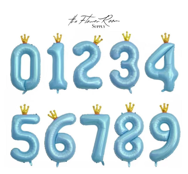 BLUE 40 inch Number Balloon with Crown